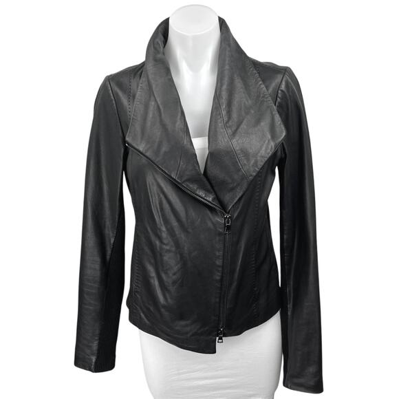 Vince Women's Black 100% Leather Long Sleeve Zip Up Motorcycle Jacket Size M - Picture 1 of 5